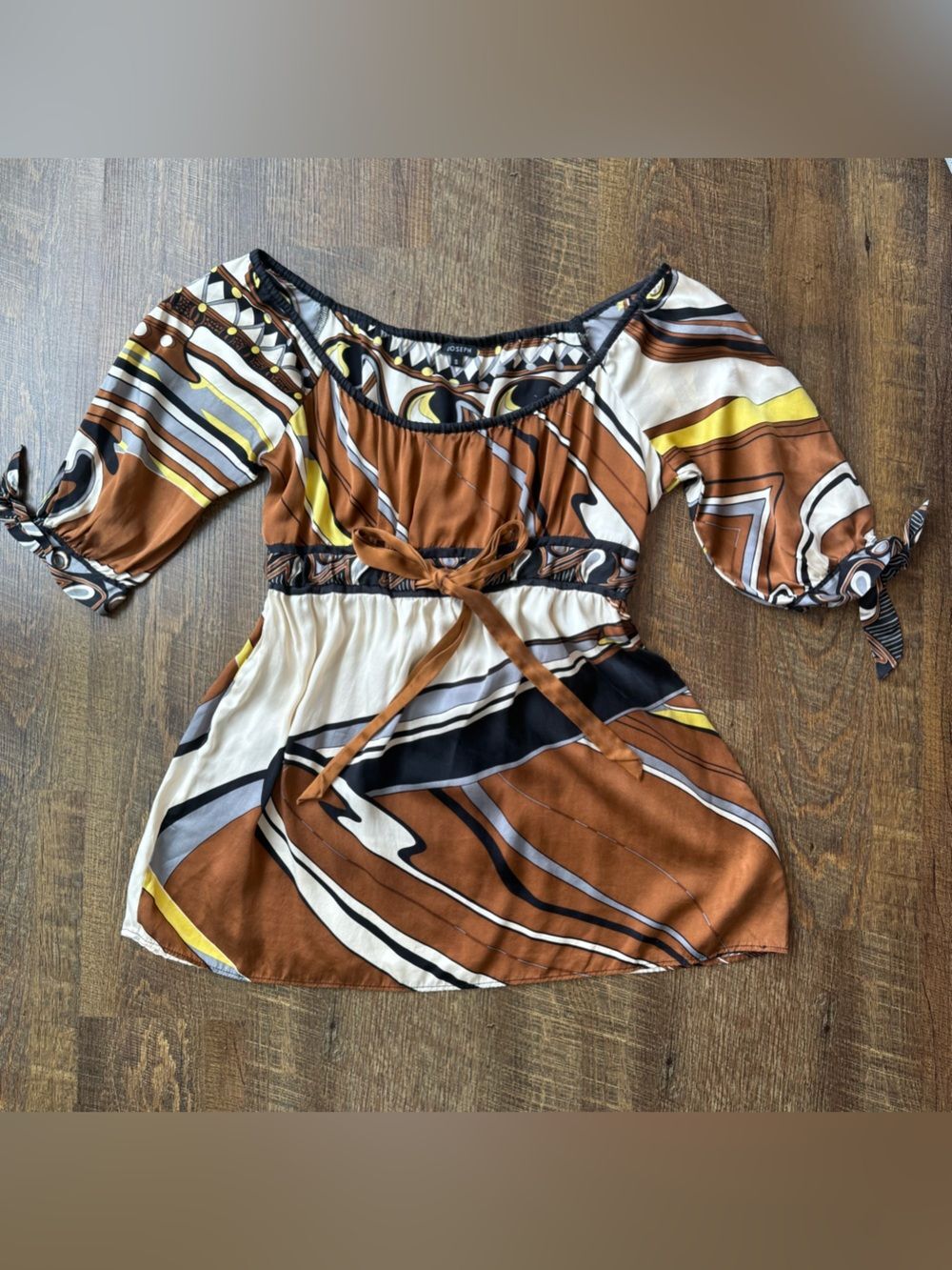Joseph 100% Silk Abstract Tie-Waist Blouse